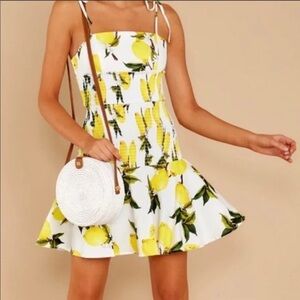 English Factory Lemon Tie Shoulder Shirred Dress